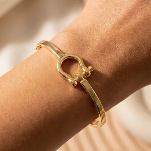 Polished Horseshoe Hook Hinged Bangle Bracelet