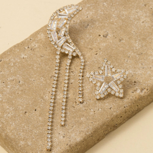 Moon Ear Cuff And Star Stud Cz Earrings Set