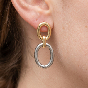 Two Tone Double Oval Link Drop Earrings