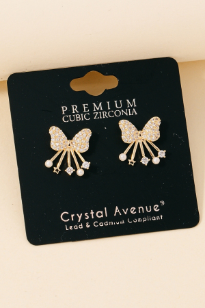 Cz Pave Butterfly Stud Earrings