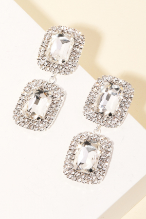 Pave Rectangle Rhinestone Drop Earrings