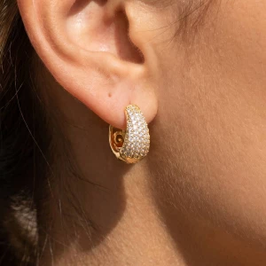 Pave Cz Tapered Dome Huggie Earrings
