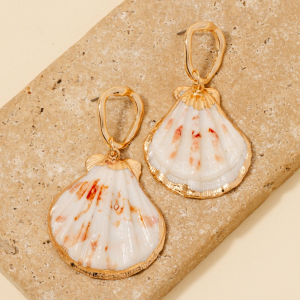 Clam Shell Charm Hoop Stud Drop Earrings