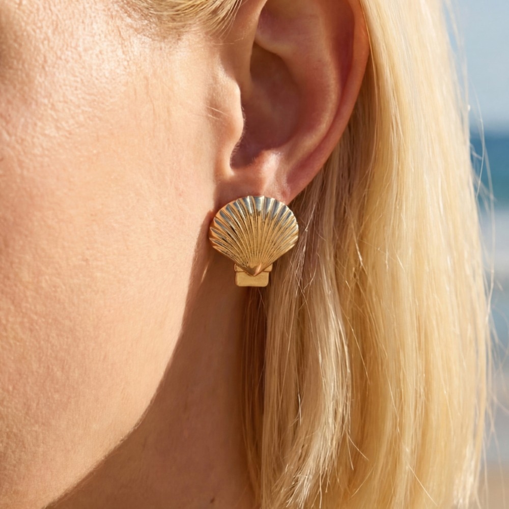 Large Sea Shell Stud Earrings