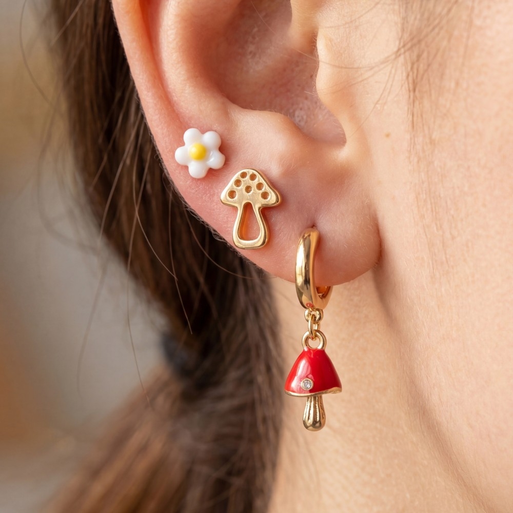 Enamel Mushroom And Flower Earrings Set