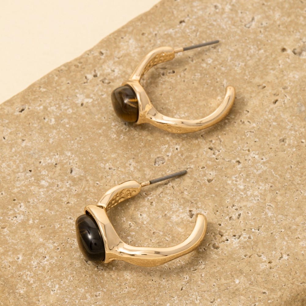 Teardrop Stone Hoop Earrings