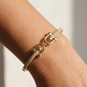 Cz Pave Shackle Link Open Cuff Bracelet