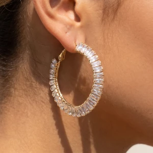 Baguette Cz Hoop Earrings
