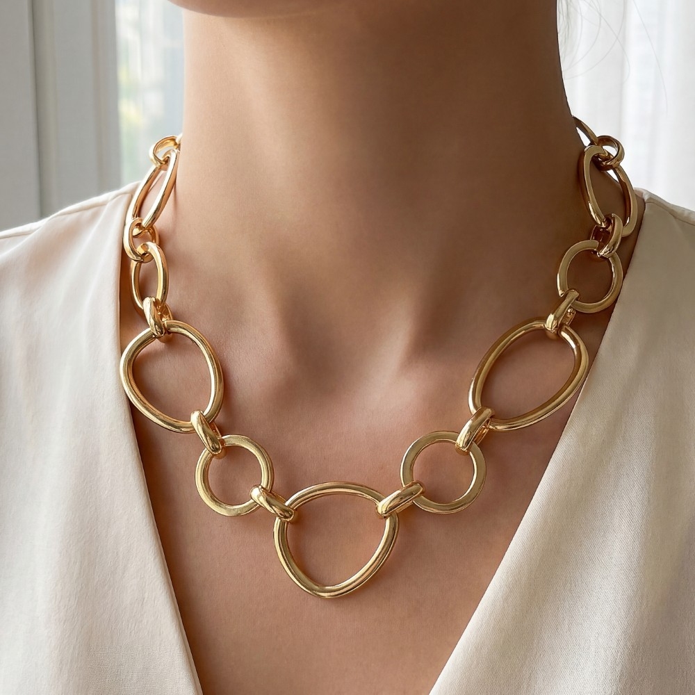 Mixed Large Hoop Chain Statement Necklace