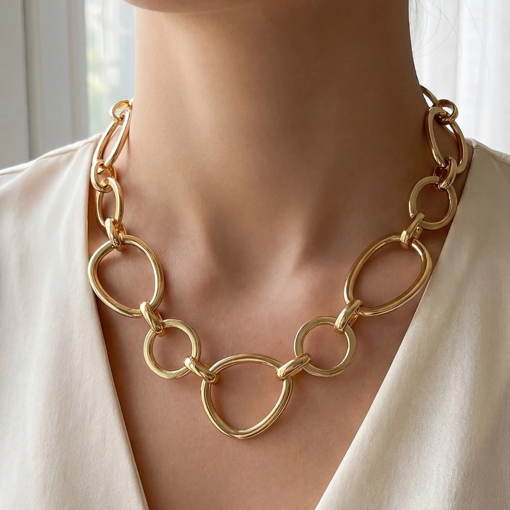 Chunky Open Circle Link Statement Necklace