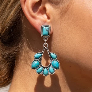 Turquoise Cluster Teardrop Fan Drop Earrings