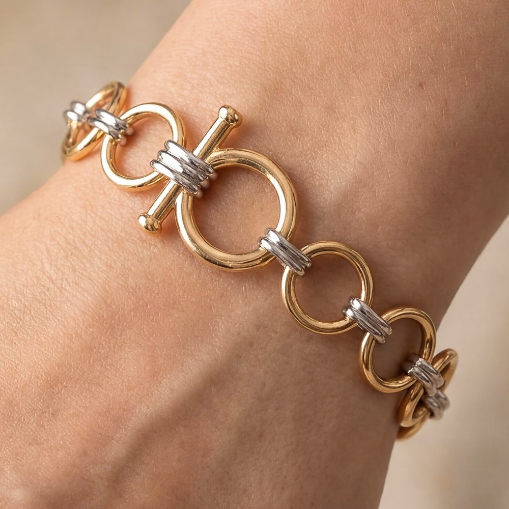 Two Tone Intricate Chain Link Bracelet