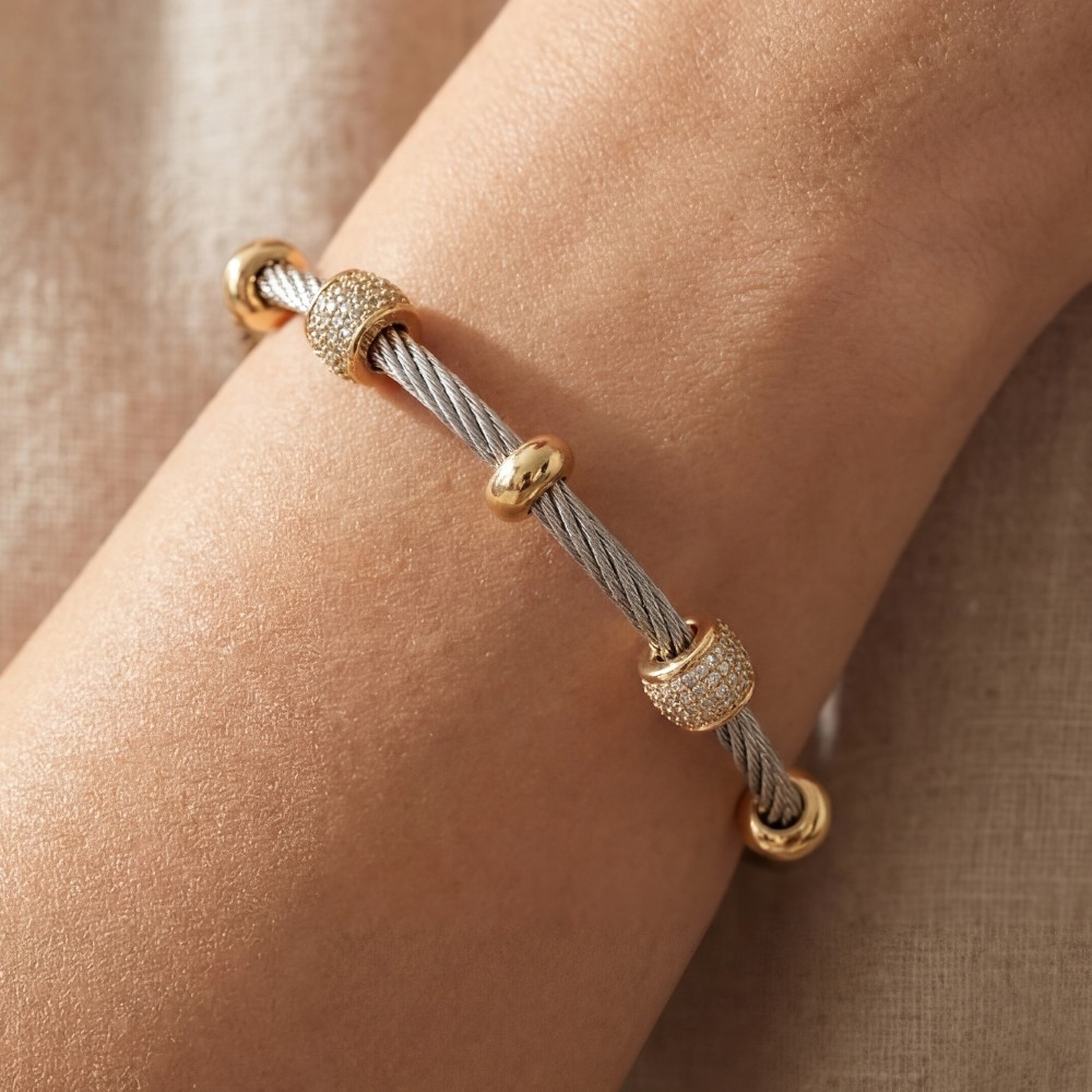 Stainless Steel Two Tone Wire Twist Bracelet