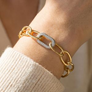 Gold Chain Link Bracelet With Cz Carabiner