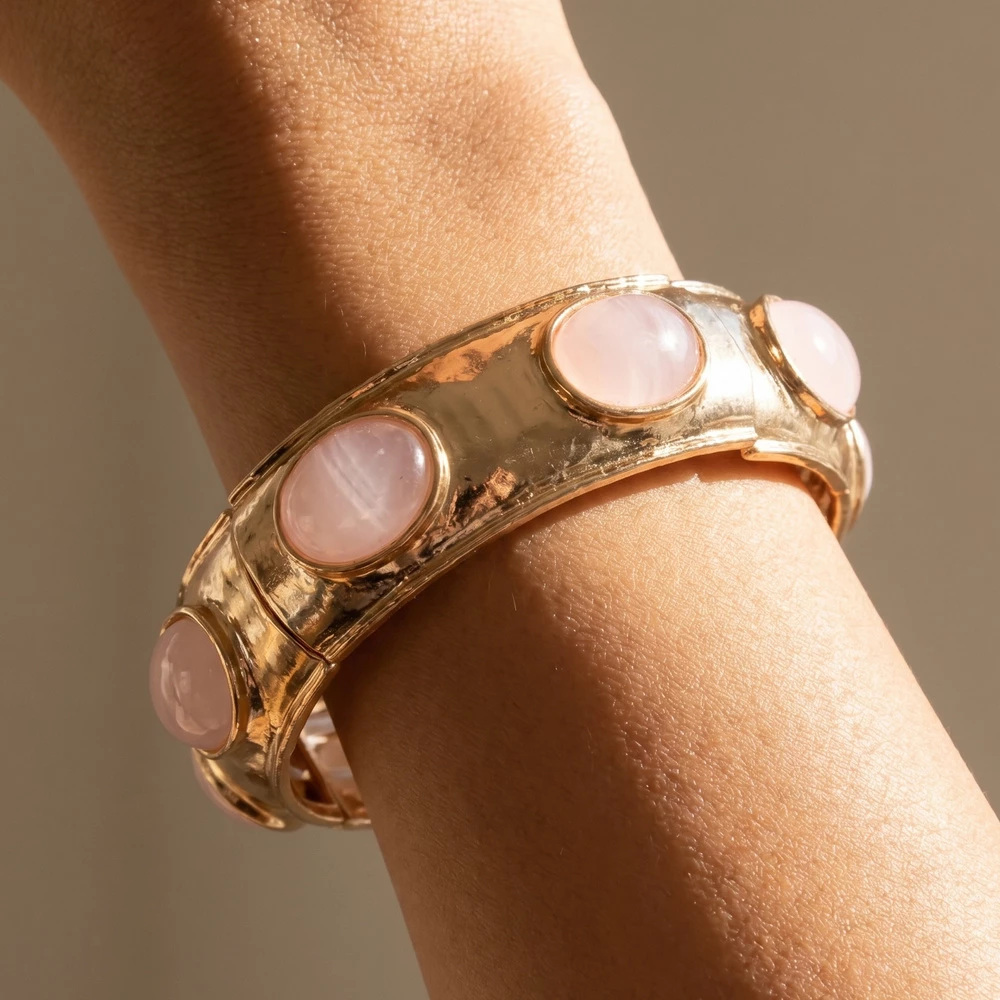 Oval Cabochon Stone Stretch Bangle Bracelet