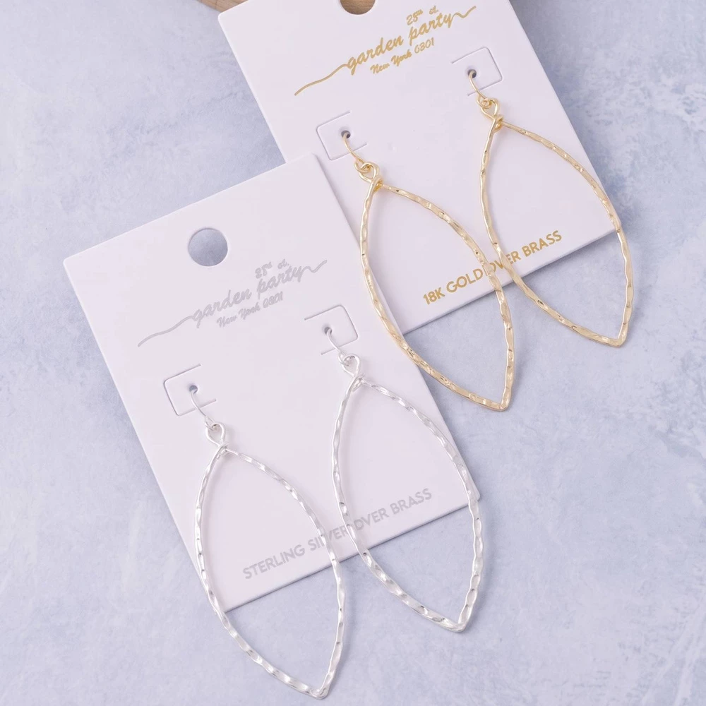 18K Gold Dipped Hammered Marquise Drop Earrings