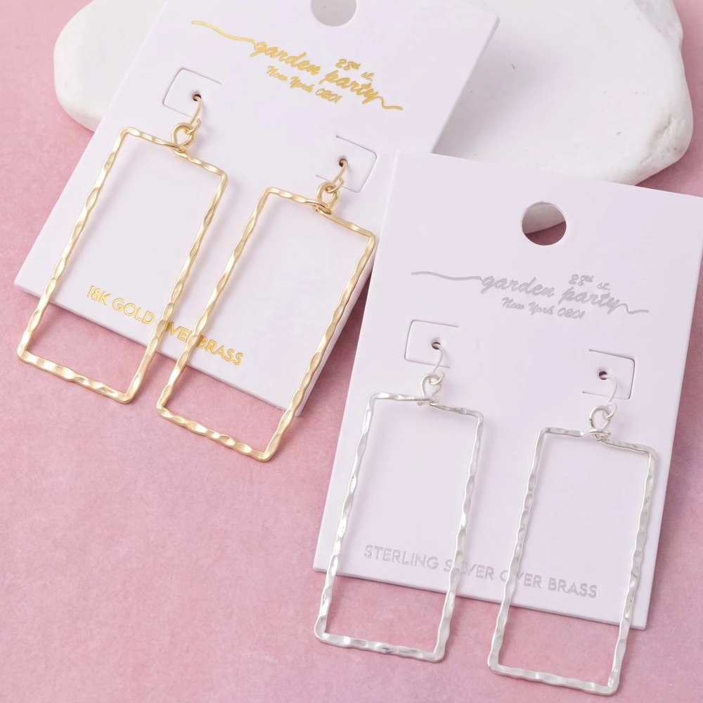 18K Gold Dipped Hammered Rectangle Drop Earrings