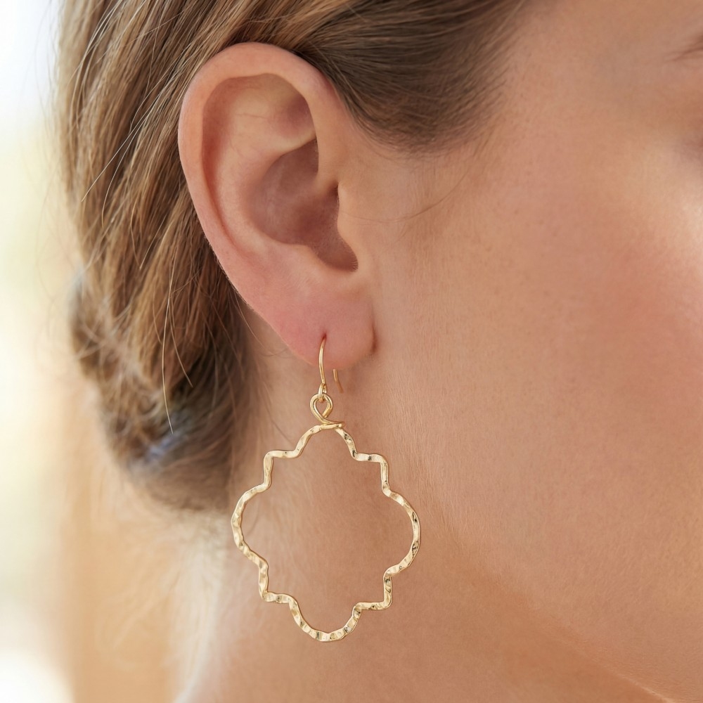 Gold Dipped Hammered Layered Wavy Hoops Dangle Earrings