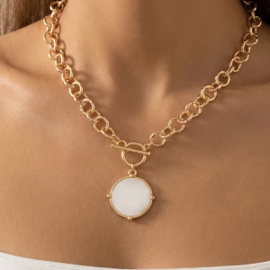 Onyx Disc Toggle Pendant Necklace