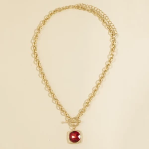 Chunky Chain Crystal Pendant Toggle Necklace