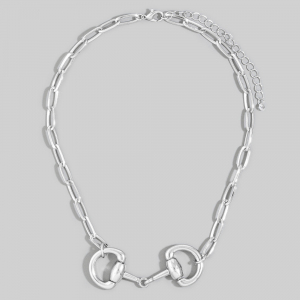 Horsebit Dual Ring Paperclip Chain Necklace