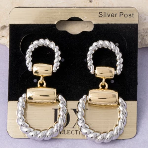Two Tone Twisted Rope Circle Door Knocker Earrings