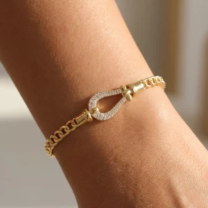 Cz Buckle Curb Chain Open Cuff Bracelet