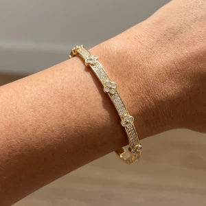 Cz Flower Station Pave Hinged Bangle Bracelet