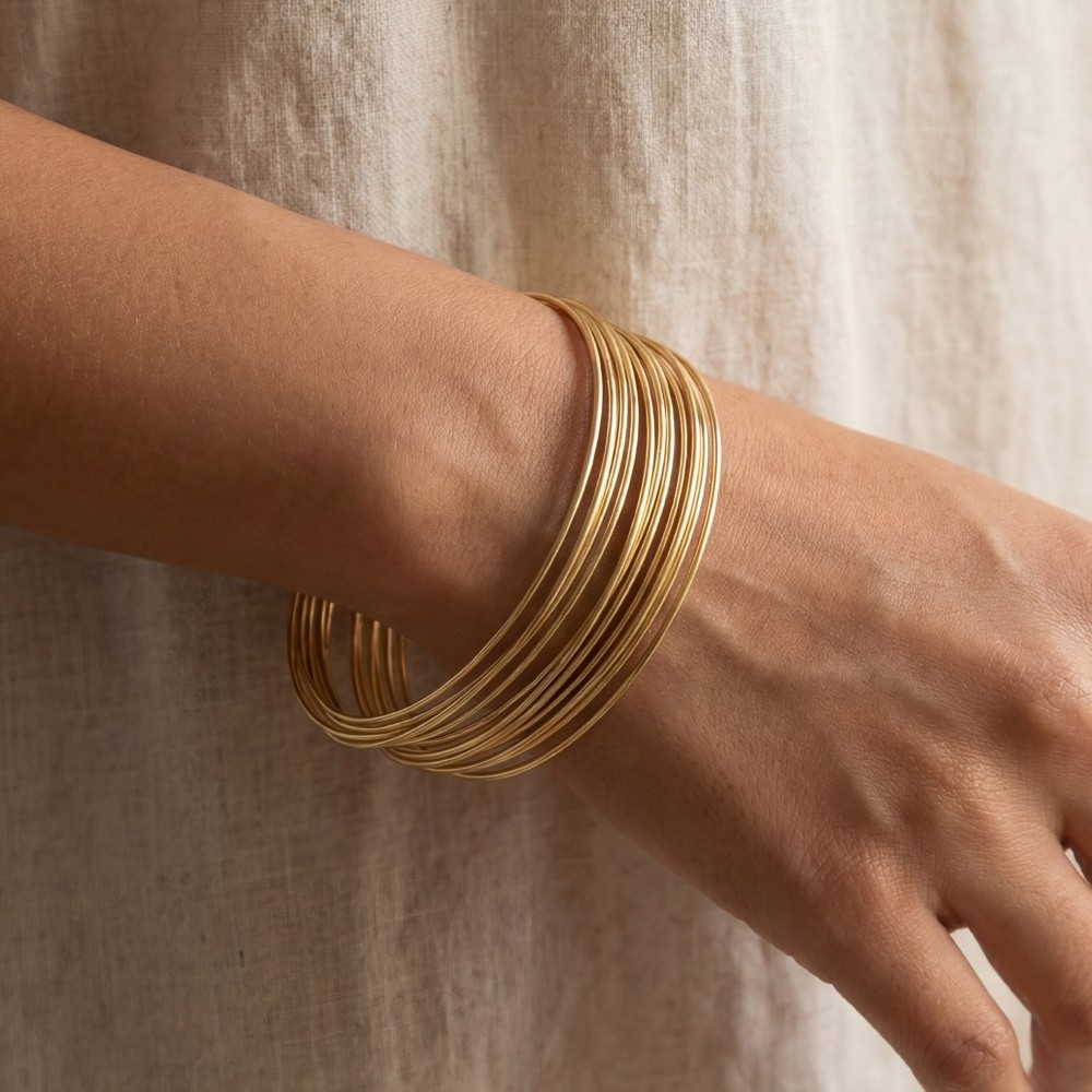 Thin Dainty Metallic Bangle Bracelets Set