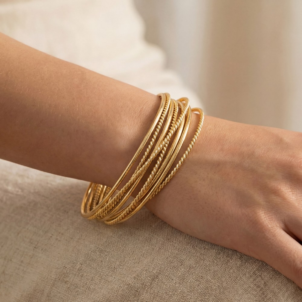 Mixed Dainty Metallic Bangle Bracelets Set