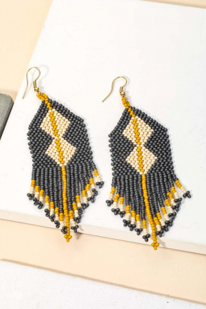 Boho Pattern Seed Beaded Fringe Earrings