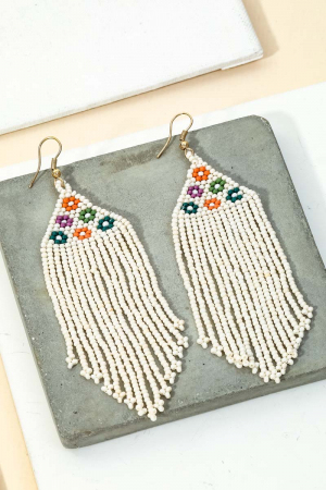 Floral Seed Beaded Fringe Earrings
