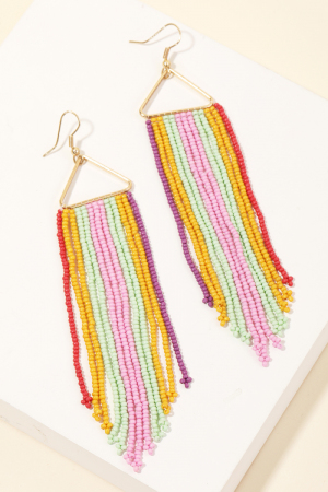 Triangle Multi Color Beaded Fringe Earrings