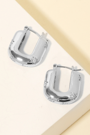 Star Engraved Rectangle Hoop Earrings
