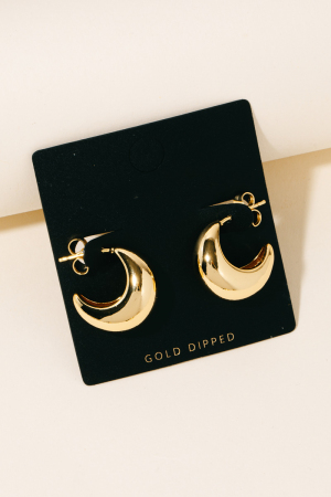 Gold Dipped Crescent Beveled Hoop Earrings