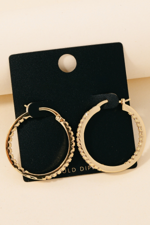 Gold Dipped Inner Cz Pave Latch Hoop Earrings