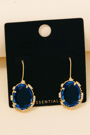 Gold Dipped Cz And Glass Oval Gem Dangle Earrings