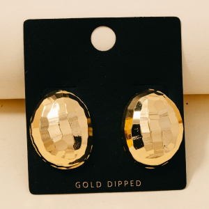 Gold Dipped Geometric Oval Shield Stud Earrings