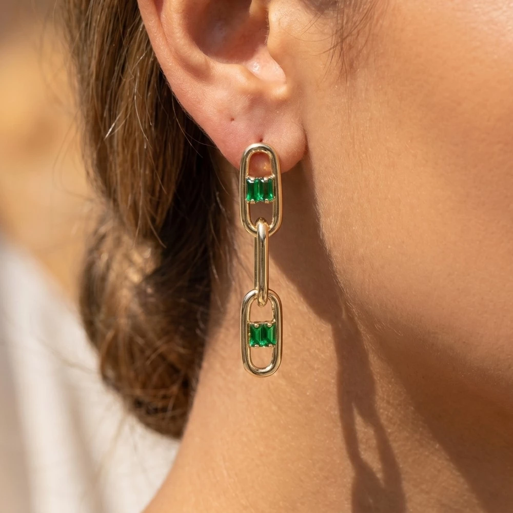 Gold Dipped Double Diamond Geometric Drop Earrings