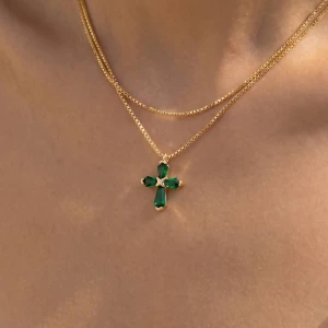 Dainty Double Chain Cz Cross Necklace