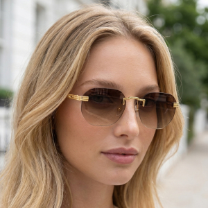 Rimless Geometric Rectangle Frame Sunglasses