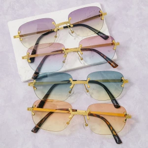 Rimless Rectangle Ombre Tinted Lens Sunglasses