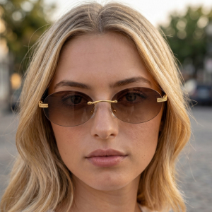 Rimless Oval Lens Lightweight Metal Frame Sunglasses
