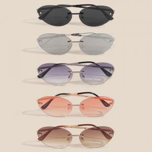 Frameless Gradient Oval Lens Sunglasses Set