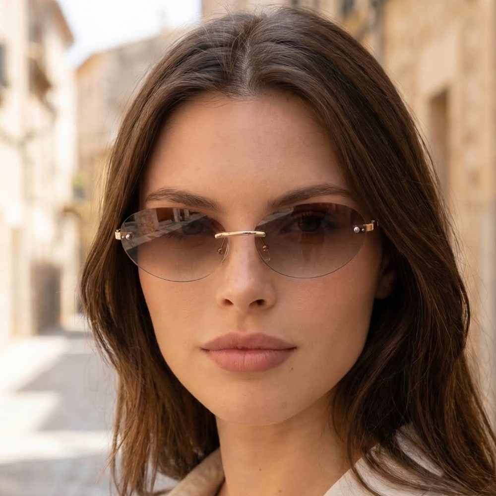 Frameless Gradient Oval Lens Sunglasses Set