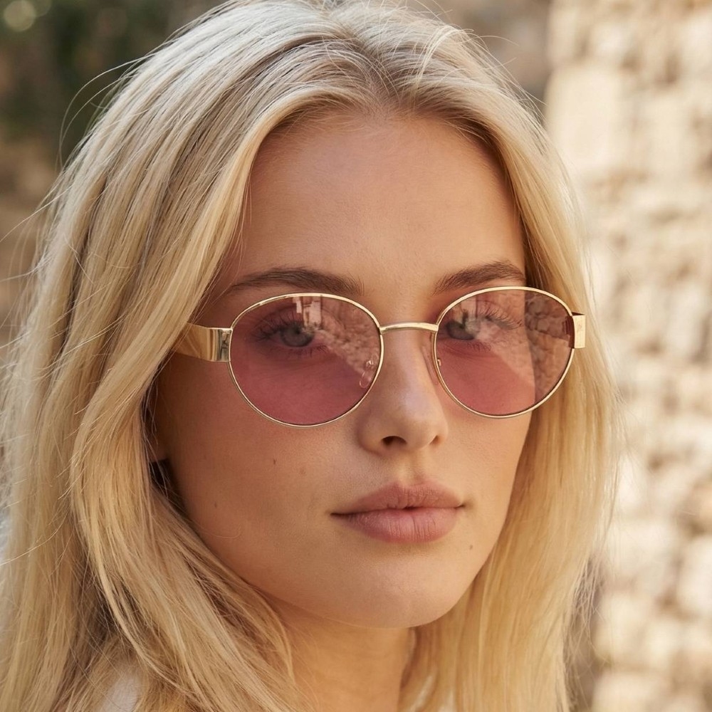 Thin Metal Oval Frame Sunglasses Set