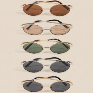 Metallic Frame Oval Lens Sunglasses Set