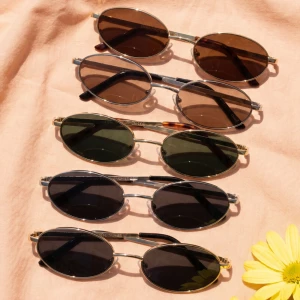 Slim Oval Metal Double Bridge Sunglasses