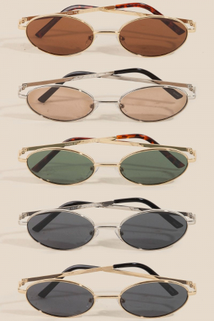 Metallic Frame Oval Lens Sunglasses Set