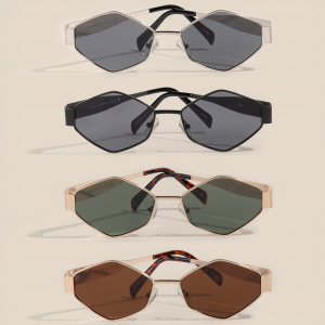 Metallic Frame Wide Hexagon Sunglasses Set